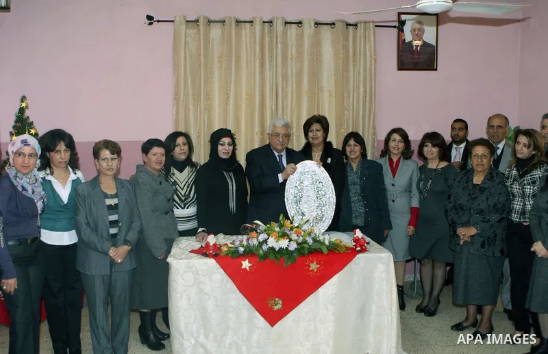 Palestinian President Mahmoud Abbas during a visit to Basma Centre for rehabilitation of disabled persons, in Beit Sahour town east of Bethlehem on Jan. 7, 2011. Photo by Thaer Ganaim