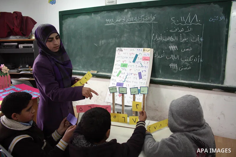 Palestinian students take part during a lesson to get an assistance in education, in basic school, in the West Bank city of Hebron on January 10, 2011. Photo by Najeh Hashlamoun