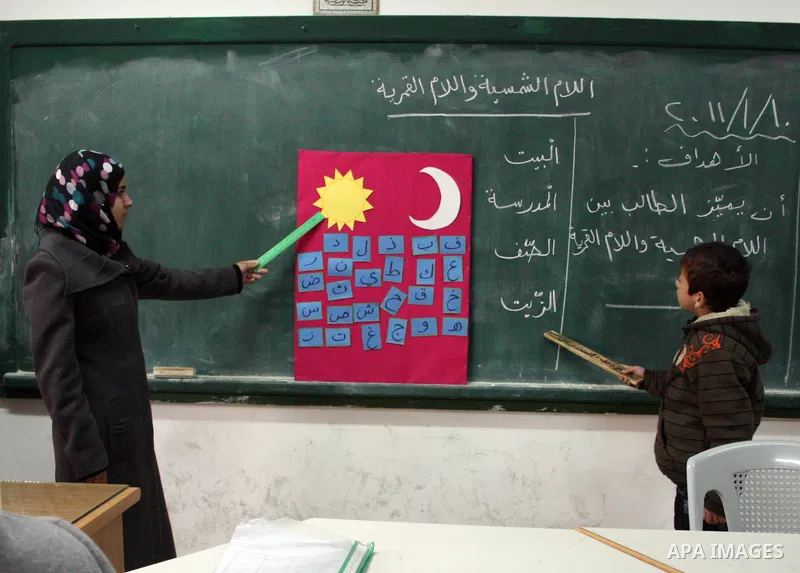 Palestinian students take part during a lesson to get an assistance in education, in basic school, in the West Bank city of Hebron on January 10, 2011. Photo by Najeh Hashlamoun