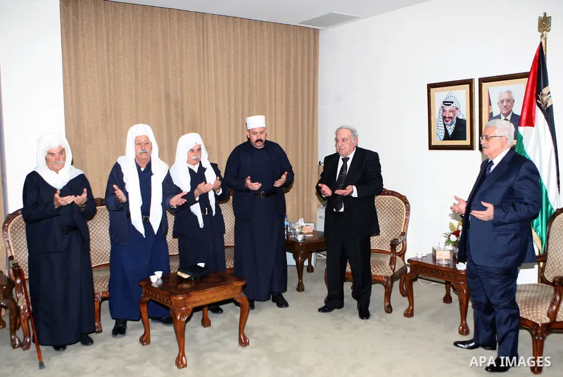 Palestinian President Mahmoud Abbas during a meeting with the delegation of Arab Druze, in the West Bank City of Ramallah Jan. 11, 2011. The visit of the delegation came to offer their condolences for the death of Abbas'...