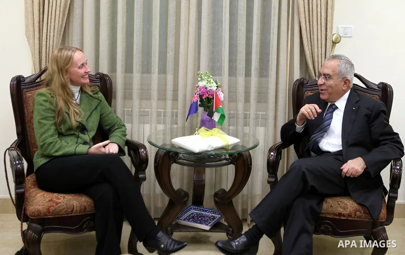 Palestinian Prime Minister, Salam Fayyad during a meeting with New Zealand Ambassador for the Palestinian Authority, Andrea Smith in the West Bank city of Ramallah on Jan. 11,2011. Photo by Mustafa Abu Dayeh