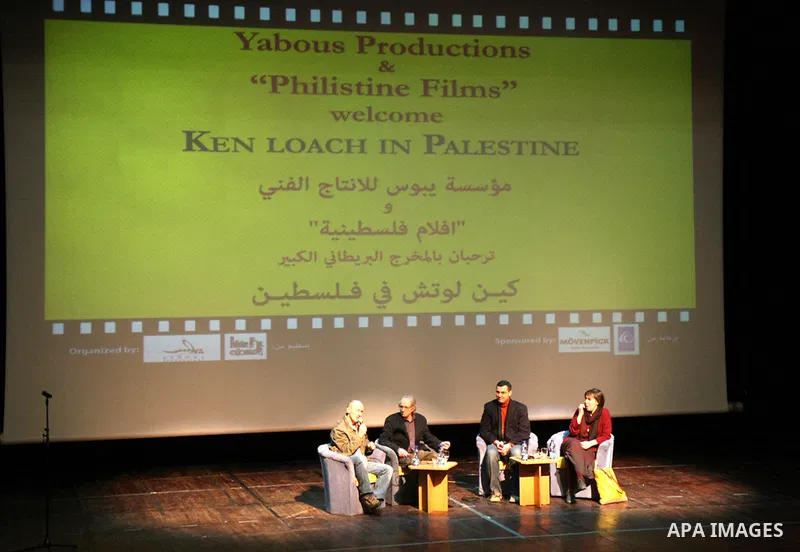 British film director Ken Loach delivers a speech during the screening of his film "The Wind That Shakes the Barley" in the West Bank city of Ramallah on January 11, 2011. Photo by Issam Rimawi