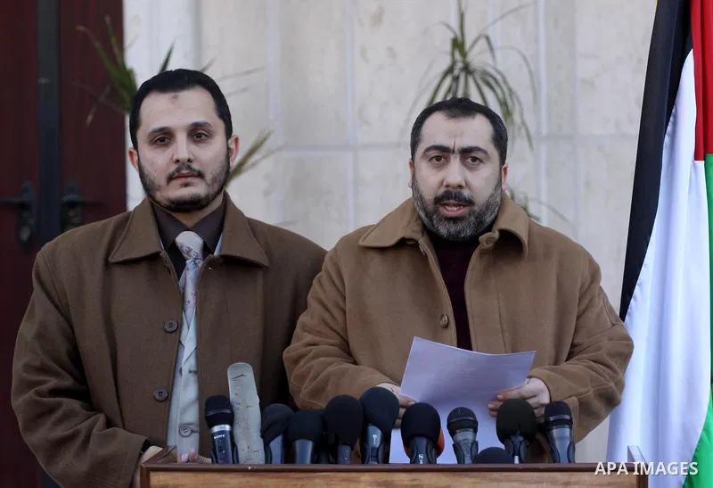 The spokesman of the Palestinian government in Gaza Strip, Taher al-Nono delivers speech during a press conference after a meeting with Palestinian Prime Minister in Gaza Strip, Ismail Haniyeh to discuss the latest secur...