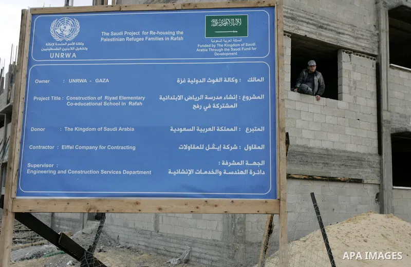 A picture shows unfinished buildings of a UN housing project in Rafah refugee camp in the southern Gaza Strip on January 17, 2011. Said Adnan Abu Hasna, media adviser in the UN Relief and Works Agency for Palestine refug...