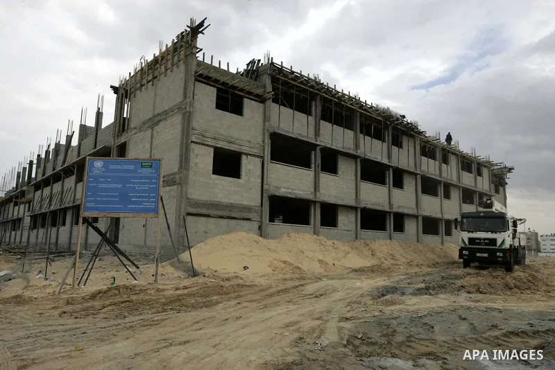A picture shows unfinished buildings of a UN housing project in Rafah refugee camp in the southern Gaza Strip on January 17, 2011. Said Adnan Abu Hasna, media adviser in the UN Relief and Works Agency for Palestine refug...