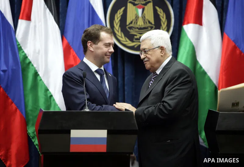 Palestinian President, Mahmoud Abbas (Abu Mazen) and the Russian President Medvedev during a press conference in the West Bank City of Jericho on Jan. 18,2011. photo by Thaer Ganaim