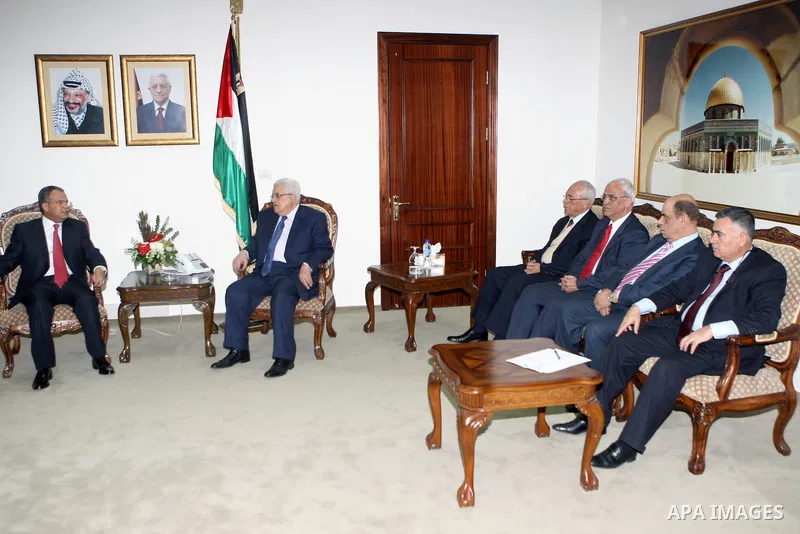 Palestinian President, Mahmoud Abbas (Abu Mazen)during a meeting with Mohammed Hassan Albergti, Libya's Ambassador to Jordan in the West Bank City of Ramallah on Jan. 19,2011. photo by Thaer Ganaim