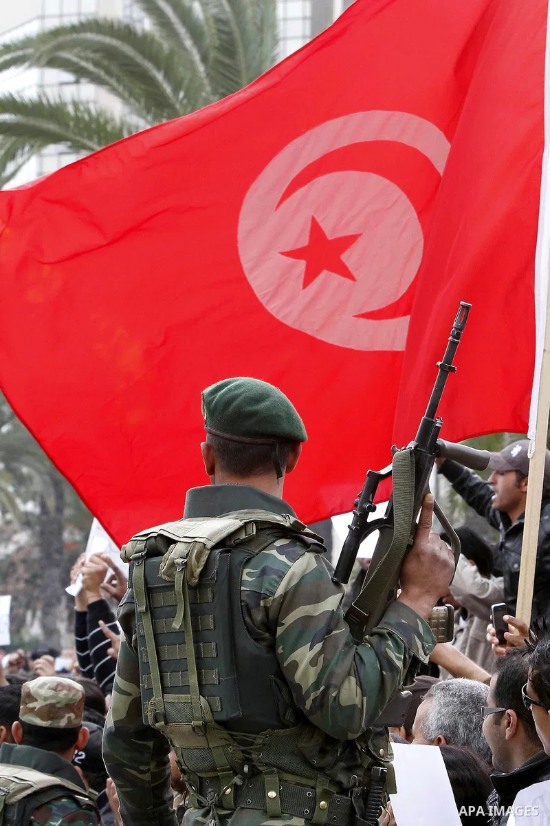 Tunisians take part in a protest in front of the headquarters of the Constitutional Democratic Rally (RCD) party of ousted president Zine al-Abidine Ben Ali during a demonstration in downtown Tunis, January 20, 2011. Tun...