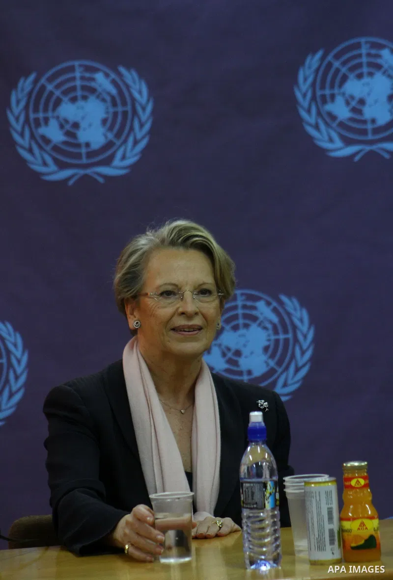 French Foreign Minister Michele Alliot Marie holds a press conference at the U.N. office in Gaza City, on Jan. 21, 2011. A crowd of furious Palestinian protesters tried to block the French foreign minister on her way int...