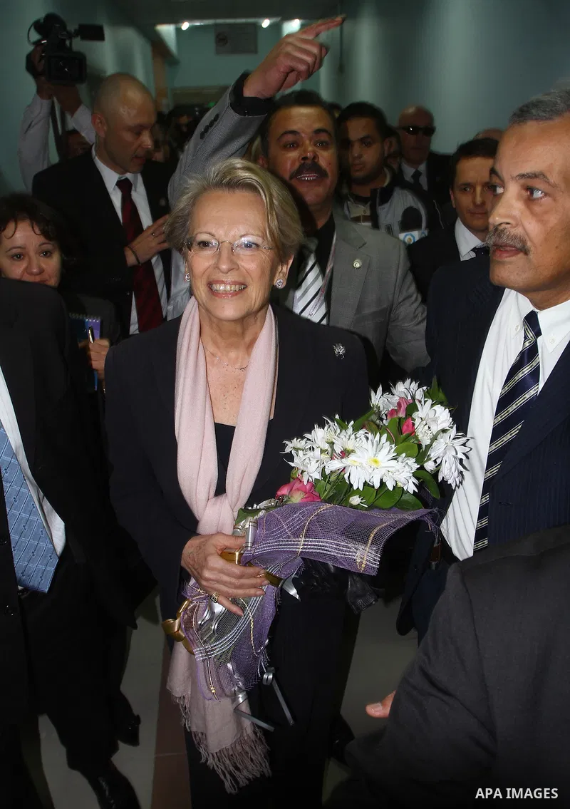 French Foreign Minister Michele Alliot Marie visits al-Quds hospital in Gaza City, on Jan. 21, 2011. A crowd of furious Palestinian protesters tried to block the French foreign minister on her way into the Gaza Strip on...