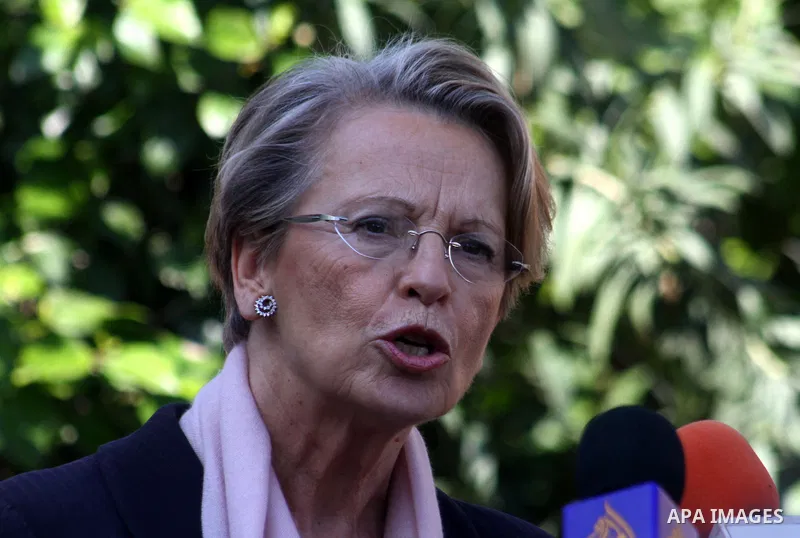 French Foreign Minister Michele Alliot-Marie speaks during a press conference at the French Institute in Gaza City, on Jan. 21, 2011. A crowd of furious Palestinian protesters tried to block the French foreign minister o...