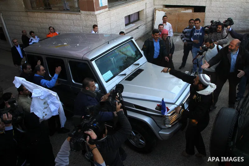 Relatives of Palestinians being held in Israeli jails try to block French Foreign Minister Michele Alliot-Marie during her visit to Al-Quds hospital in Gaza City, on Jan. 21, 2011. A crowd of furious Palestinian proteste...