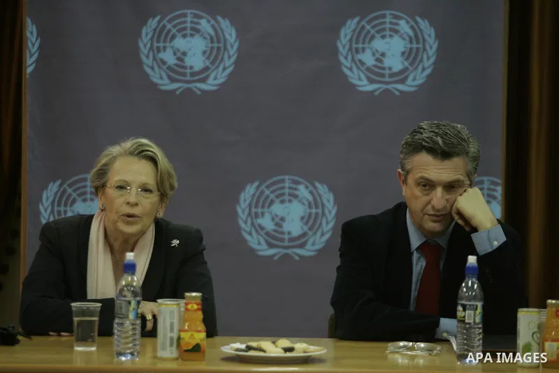 French Foreign Minister Michele Alliot Marie attends a press conference at the U.N. office in Gaza City, on Jan. 21, 2011. A crowd of furious Palestinian protesters tried to block the French foreign minister on her way i...