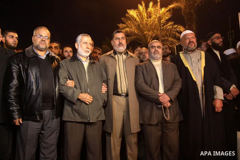 Palestinian Islamic Jihad leaders take part in a protest against Palestinian Authority in the West Bank and calling to release of detained politicians, in Gaza City on Jan 23,2011. Photo by Mohammed Asad