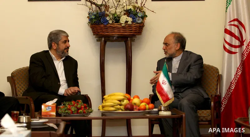 Palestinian Hamas leader Khaled Meshaal , during a meeting with Iranian acting Foreign Minister Ali Akbar Salehi, in Damascus on Jan. 23, 2011. Photo by Majd Majd