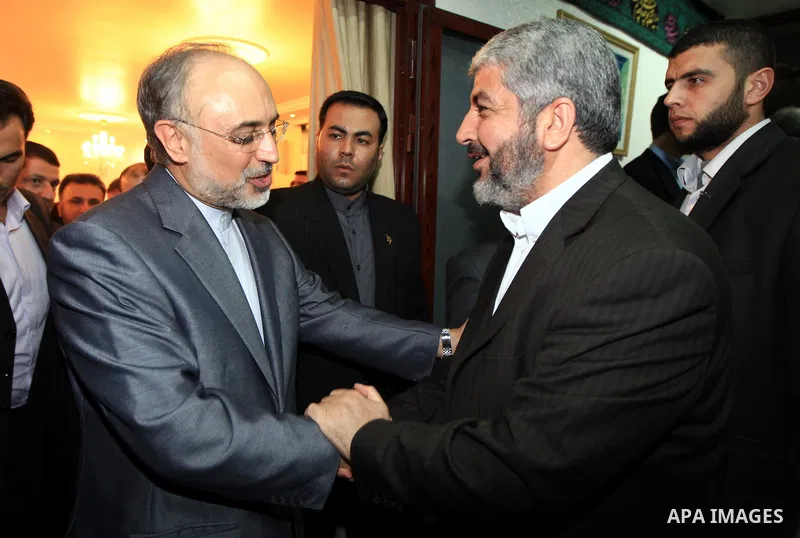 Palestinian Hamas leader Khaled Meshaal , during a meeting with Iranian acting Foreign Minister Ali Akbar Salehi, in Damascus on Jan. 23, 2011. Photo by Majd Majd