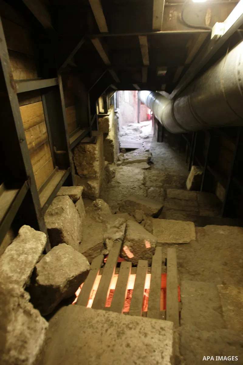 A picture taken on January 25, 2011 shows the controversial 600-metre tunnel, originally built as a drainage channel during the Second Temple period, which starts at a site near the flashpoint Al-Aqsa mosque compound ins...