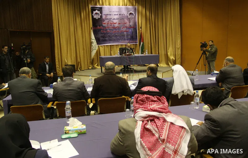 Members of the Palestinian Legislative council take a part in meeting to discuss the leaked documents were published by Al-Jazeera, showing Palestinians offered Israel major concessions on the thorny issues of annexed ea...