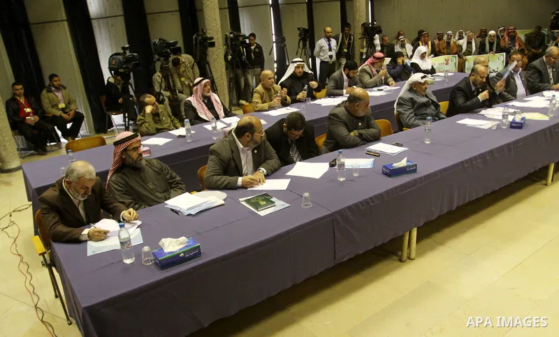 Members of the Palestinian Legislative council take a part in meeting to discuss the leaked documents were published by Al-Jazeera, showing Palestinians offered Israel major concessions on the thorny issues of annexed ea...