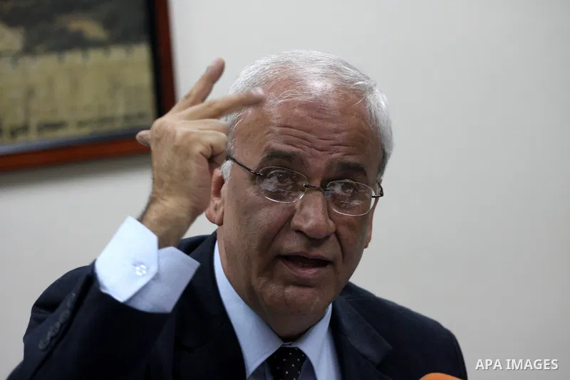 Saeb Erakat, top Palestinian negotiator speaks during a press conference at his office in the West Bank city of Ramallah on Jan. 29, 2011. Photo by Issam Rimawi