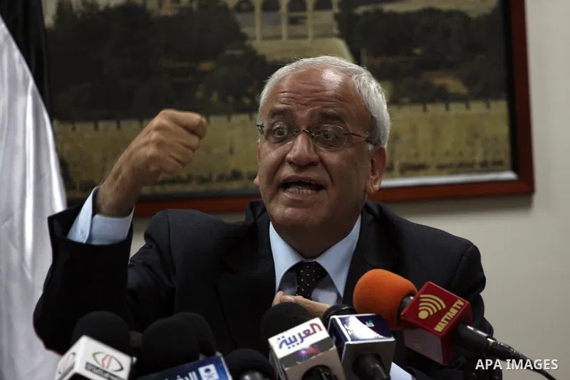 Saeb Erakat, top Palestinian negotiator speaks during a press conference at his office in the West Bank city of Ramallah on, Jan. 29, 2011. Photo by Issam Rimawi