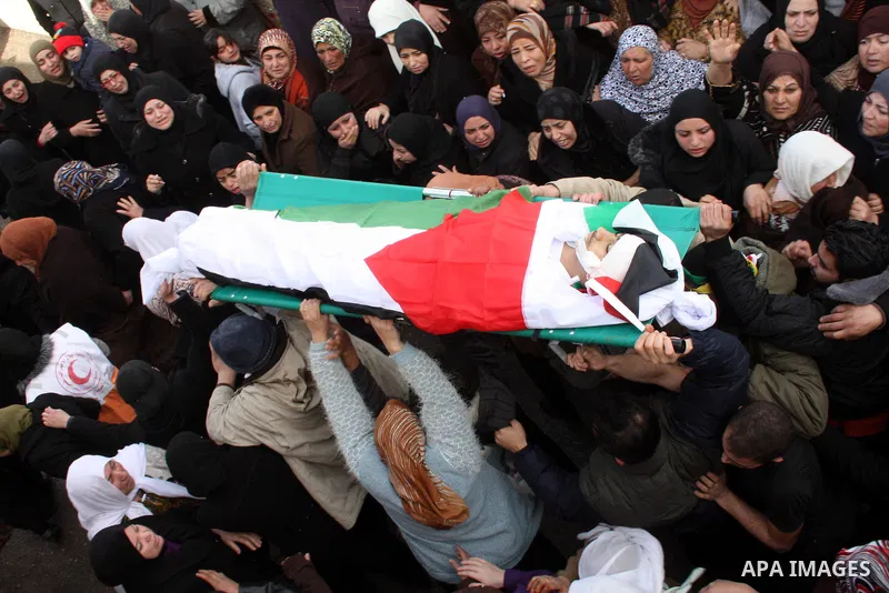 Palestinians carry the body of Youssef Ekhaleil during his funeral in the West Bank village of Beit Omar, near Hebron, Saturday, Jan. 29, 2011. Ekhaleil died from wounds sustained during a clash with settlers on Friday P...