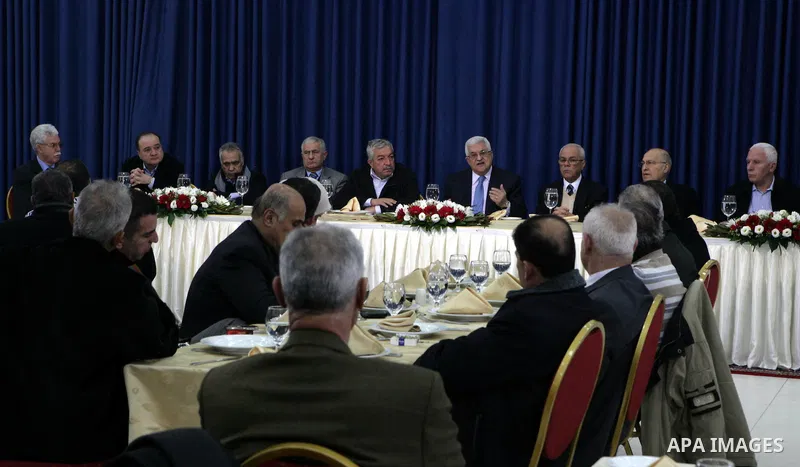 Palestinian President Mahmoud Abbas meets with governors and security chiefs in the attendance of members of the Central Committee of Fatah movement at the presidential headquarters in the West Bank city of Ramallah on J...