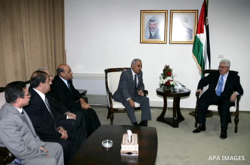 Palestinian President Mahmoud Abbas during a meeting with members from the Supreme Judicial Council in the West Bank city of Ramallah on Feb. 1,2011. photo by Omar Rashidi
