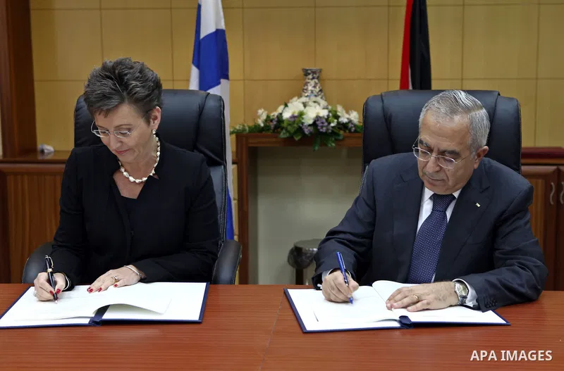 Palestinian Prime Minister Salam Fayyad during the signing ceremony of a financial agreement with the Finland government in the West Bank city of Ramallah on Feb. 1,2011. Photo by Mustafa Abu Dayeh
