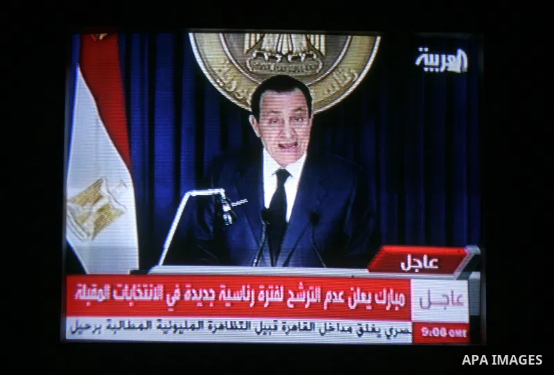 In this image from Egyptian state television aired Tuesday evening Feb. 1,2011, Egyptian President Hosni Mubarak makes what has been billed as an important speech. Mubarak has faced a week of public and international pre...