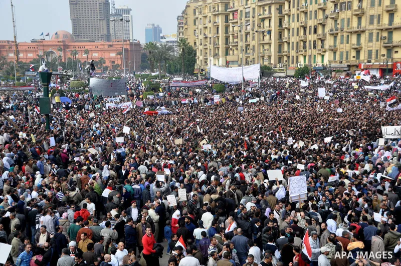 Anti-government protesters demonstrate in Tahrir, or Liberation Square in Cairo, Egypt, Tuesday, Feb. 1, 2011. More than a quarter-million people flooded into the heart of Cairo Tuesday, filling the city's main square in...