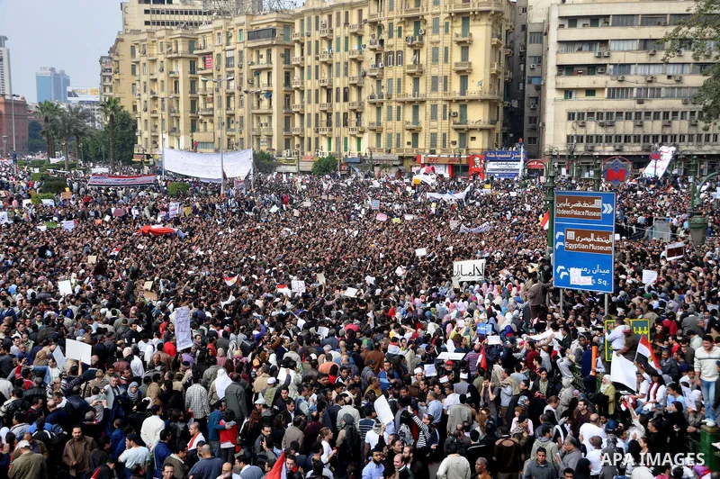 Anti-government protesters demonstrate in Tahrir, or Liberation Square in Cairo, Egypt, Tuesday, Feb. 1, 2011. More than a quarter-million people flooded into the heart of Cairo Tuesday, filling the city's main square in...