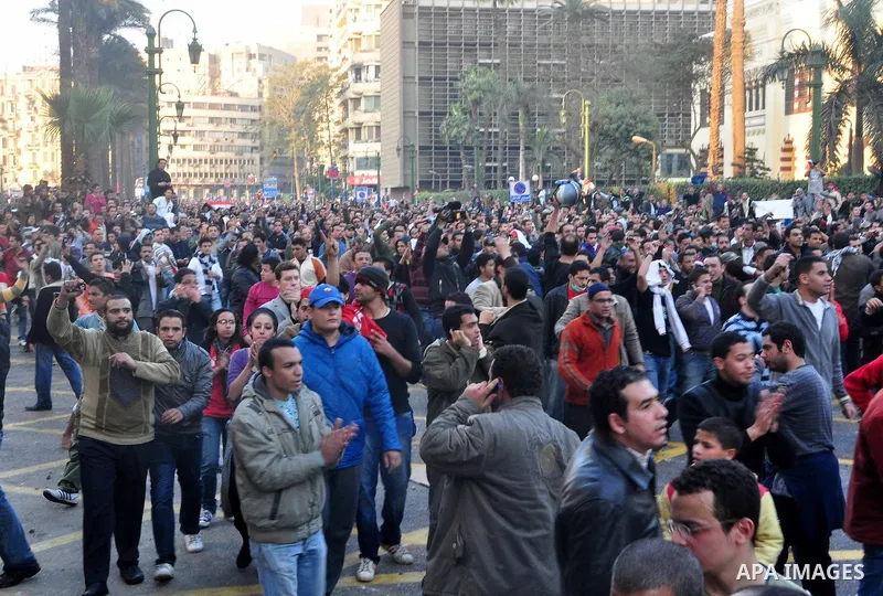 Anti-government protesters demonstrate against president Hosni Mubarak regime in Tahrir, or Liberation Square in Cairo, Egypt, Jan. 25, 2011. Photo by Ahmed Asad