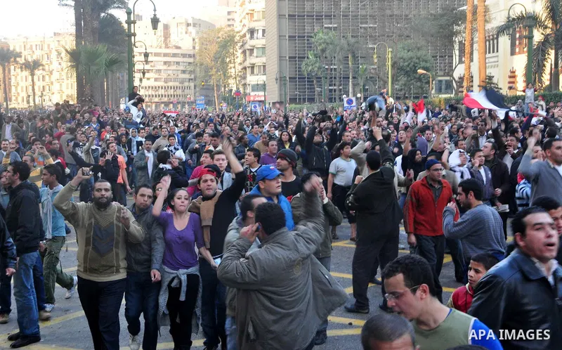 Anti-government protesters demonstrate against president Hosni Mubarak regime in Tahrir, or Liberation Square in Cairo, Egypt, Jan. 25, 2011. Photo by Ahmed Asad