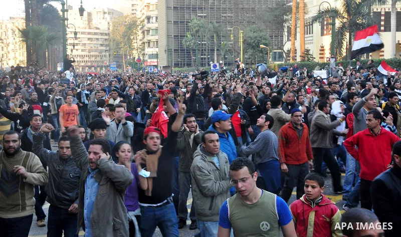 Anti-government protesters demonstrate against president Hosni Mubarak regime in Tahrir, or Liberation Square in Cairo, Egypt, Jan. 25, 2011. Photo by Ahmed Asad