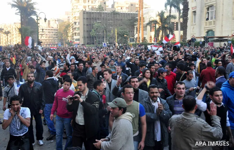 Anti-government protesters demonstrate against president Hosni Mubarak regime in Tahrir, or Liberation Square in Cairo, Egypt, Jan. 25, 2011. Photo by Ahmed Asad