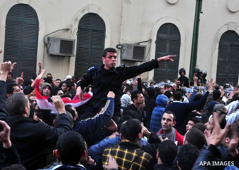 Anti-government protesters demonstrate against president Hosni Mubarak regime in Tahrir, or Liberation Square in Cairo, Egypt, Jan. 25, 2011. Photo by Ahmed Asad