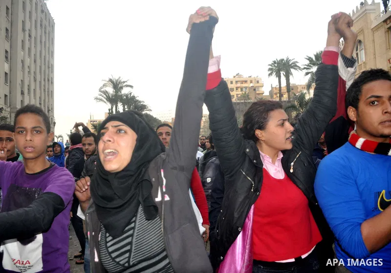 Anti-government protesters demonstrate against president Hosni Mubarak regime in Tahrir, or Liberation Square in Cairo, Egypt, Jan. 25, 2011. Photo by Ahmed Asad