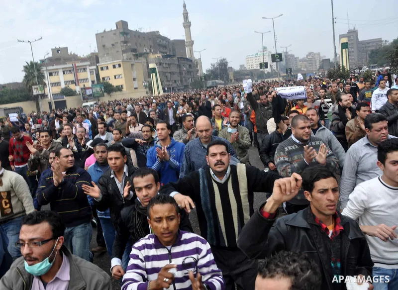 Anti-government protesters demonstrate against president Hosni Mubarak regime in Tahrir, or Liberation Square in Cairo, Egypt, Jan. 28, 2011. Photo by Ahmed Asad