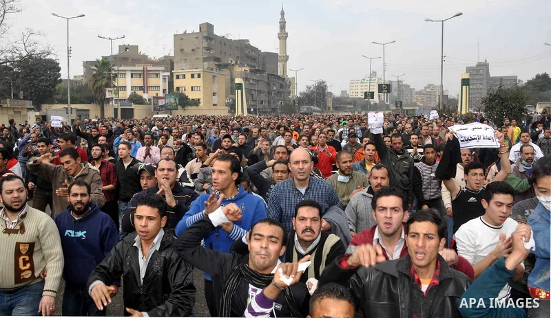 Anti-government protesters demonstrate against president Hosni Mubarak regime in Tahrir, or Liberation Square in Cairo, Egypt, Jan. 28, 2011. Photo by Ahmed Asad