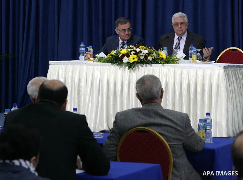 Palestinian President Mahmoud Abbas attends a meeting of the revolutionary council of Fatah movement, in Ramallah on February 2, 2011. Photo by Omar Rashidi