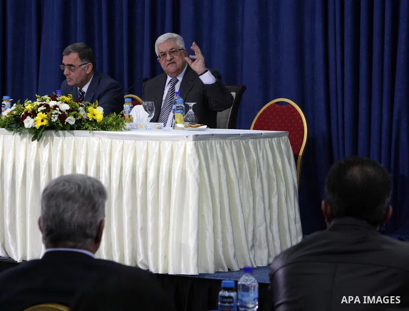Palestinian President Mahmoud Abbas attends a meeting of the revolutionary council of Fatah movement, in Ramallah on February 2, 2011. Photo by Omar Rashidi