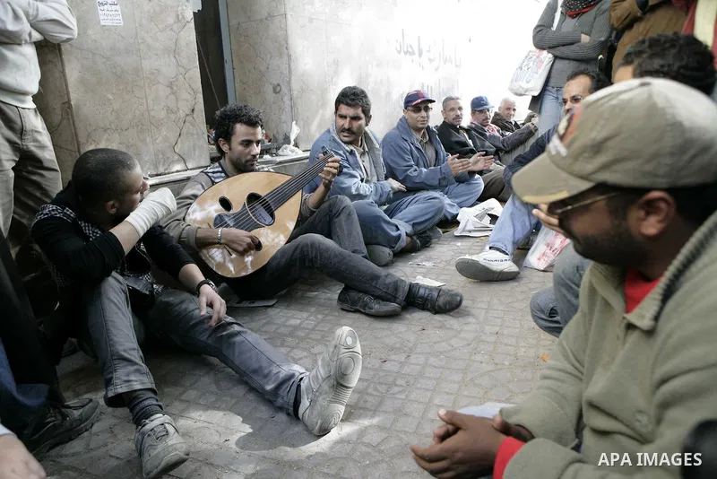 Protestors gather at Tahrir Square, Cairo, Egypt, Feb. 4, 2011. Egyptian minister of Health said Friday that about five thousand people have been injured since Jan. 25, and eight have been killed in clashes between prote...
