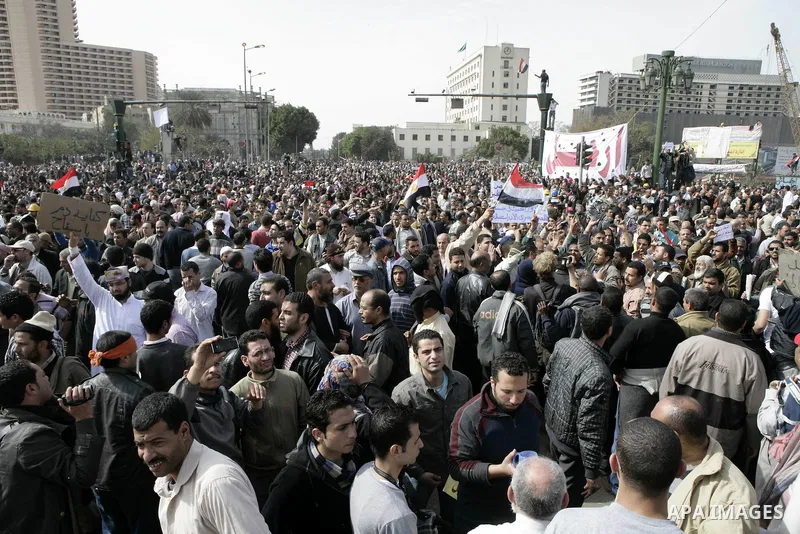 Protestors gather at Tahrir Square, Cairo, Egypt, Feb. 4, 2011. Egyptian minister of Health said Friday that about five thousand people have been injured since Jan. 25, and eight have been killed in clashes between prote...