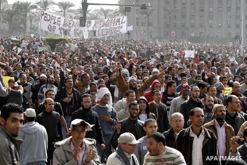 Protestors gather at Tahrir Square, Cairo, Egypt, Feb. 4, 2011. Egyptian minister of Health said Friday that about five thousand people have been injured since Jan. 25, and eight have been killed in clashes between prote...