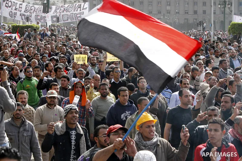 Protestors gather at Tahrir Square, Cairo, Egypt, Feb. 4, 2011. Egyptian minister of Health said Friday that about five thousand people have been injured since Jan. 25, and eight have been killed in clashes between prote...