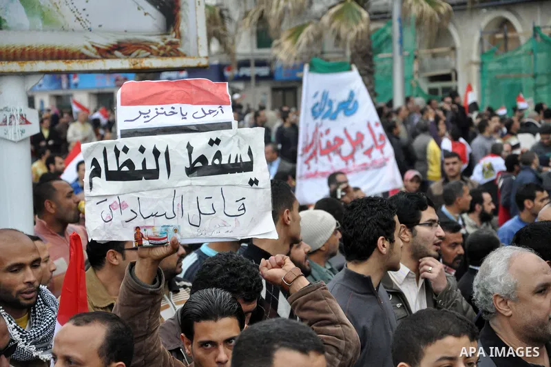 Egyptians take part in demonstration calling for the departure of Egypt's President Hosni Mubarak in Alexandria, Egypt, 04 February 2011. President Hosni Mubarak acknowledged on 03 February 2011 that he is 'very unhappy'...