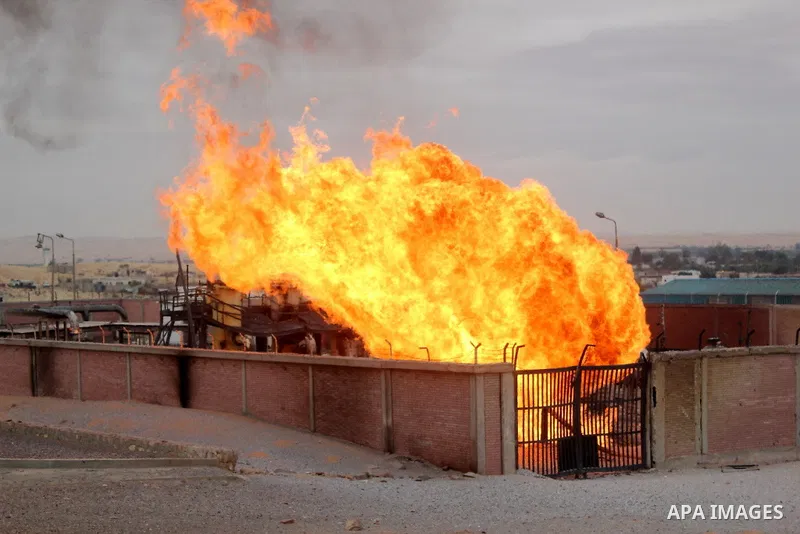 Flames are seen after an explosion went off at a gas terminal in Egypt's northern Sinai Peninsula on Saturday, Feb. 5, 2011 in El-Arish, setting off a massive fire. No injuries were reported, and the blaze was quickly br...