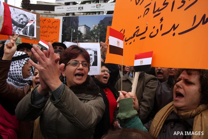 Palestinians demonstrate during a rally to show solidarity with anti-Mubarak protestors in Egypt, during a demonstration in the West Bank city of Ramallah, Saturday, Feb. 5, 2011. Photo by Issam Rimawi