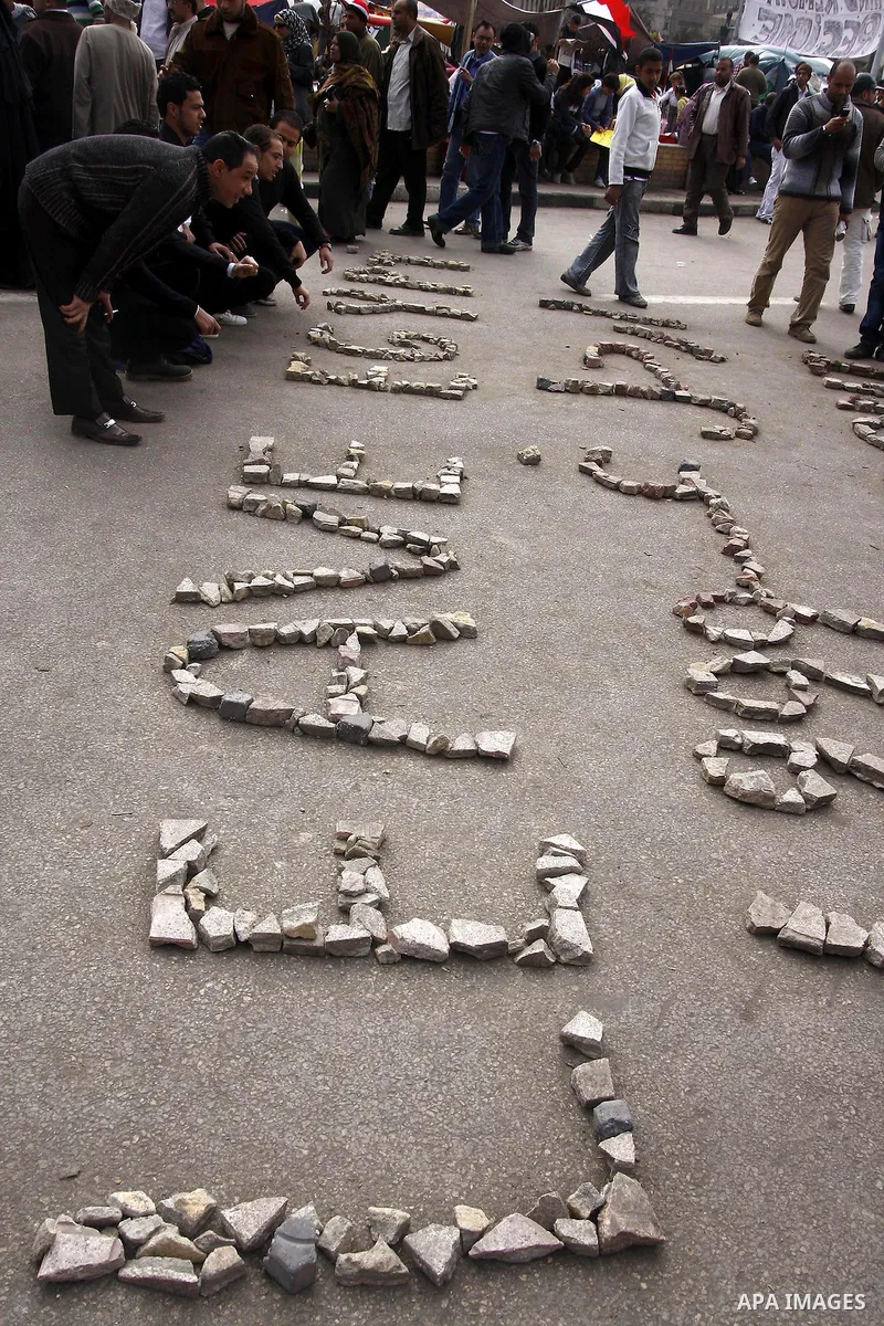 Opposition demonstrators protest at Tahrir Square in Cairo Feb. 6, 2011. Demonstrators camped out in Cairo's Tahrir Square, which has become an epicentre for protest, vowed to intensify their battle to oust Egypt's Presi...